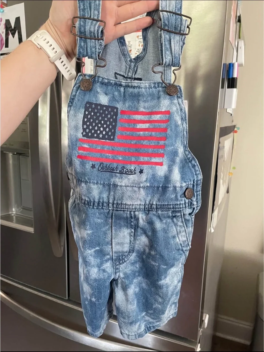 3T OshKosh B'gosh Blue Denim Overalls with Red Flag Detail